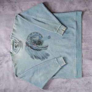 Vintage 90s Native Indigenous Head Faded Crewneck Sweater GALT SAND